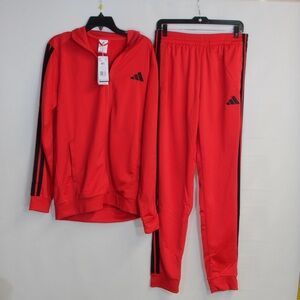 Adidas Men's 3 Stripes Red Multi-Sport Tracksuit with Black Accents NWT
